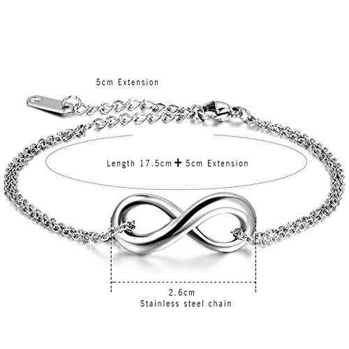 Aroncent 2PCS Pulsera de Hombre Mujer Colgante Infinito de Acero Inoxidable Brazalete Ajustable Símbolo Infinity Juego de Joya Original con Bolsa Regalo para Amor Pareja, Plata (Plata)