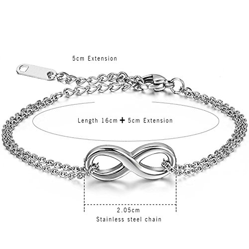 Aroncent 2PCS Pulsera de Hombre Mujer Colgante Infinito de Acero Inoxidable Brazalete Ajustable Símbolo Infinity Juego de Joya Original con Bolsa Regalo para Amor Pareja, Plata (Plata)