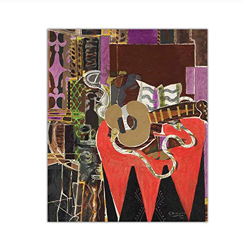 Arte de la Lona Pintura al óleo Georges Braque 《mandolina y partitura》 Obra de Arte Decoración de la Pared Decoración de la Sala de Estar en el hogar-24x32 Pulgadas Sin Marco