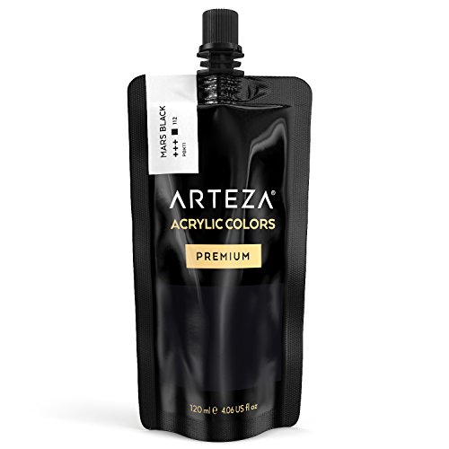 Arteza Pintura acrílica | Color Negro de Marte | Bolsa individual de 120 mililitros | Pinturas acrílicas para lienzos