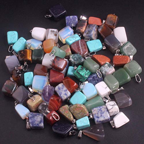 Artibetter Colgantes de Piedra de ágata de Cristal Natural de 20 Piezas de Cristales de Chakra para Hacer joyería de artesanía Bricolaje Mixta (Hebillas de Plata)