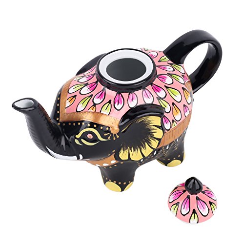 Artvigor Tetera de Café/Té de Porcelana del Diseño del Elefante Pintada a Mano, Tetera de Cerámica de 800 ml, Decoración de la Mesa para Hogar, Cocina, Cafetería, Restaurante - Negro y Morado