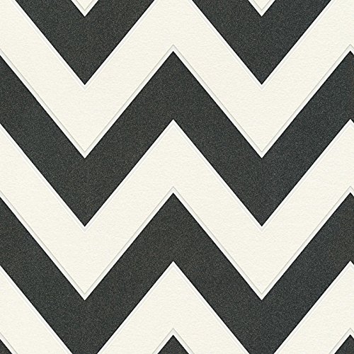 A.S. Creation 34775-1 Papel pintado con diseño de Chevron, Brillantina blanca y negra, 10,05 x 0,53 m