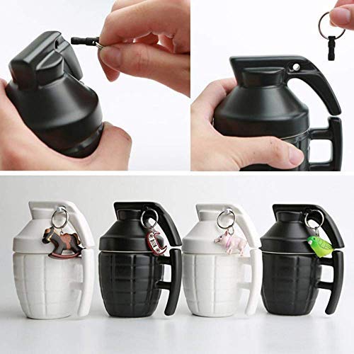 ASEOK Funny Grenade mug - Taza de Desayuno para Cappuccino, café y té en cerámica - 300 ml - Taza en Forma de Granada con Tapa - Idea Original y Divertida de Regalo (Negro)