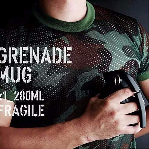 ASEOK Funny Grenade mug - Taza de Desayuno para Cappuccino, café y té en cerámica - 300 ml - Taza en Forma de Granada con Tapa - Idea Original y Divertida de Regalo (Negro)