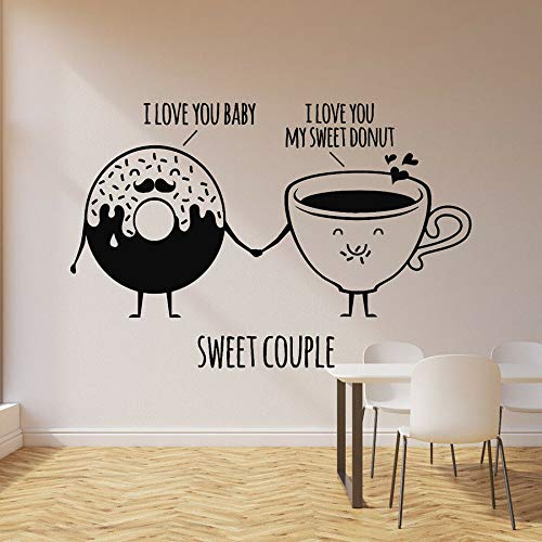 ASFGA Lindo Vinilo calcomanía Pared Donut Taza Dulce Pareja confitería Comida Postre Tienda Ventana Interior Vidrio Pegatina té Restaurante Cocina Sala de Estar 74x111 cm