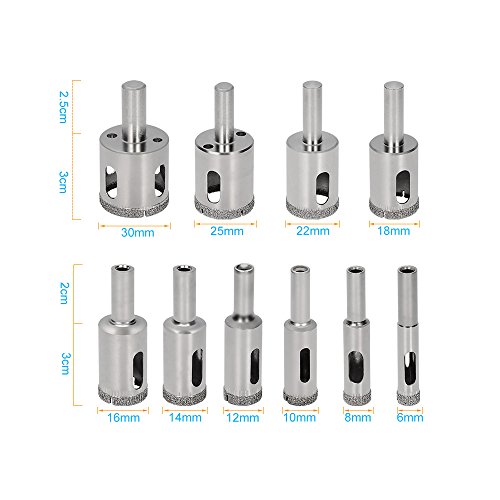 ASIV 10Pz Sierras de Agujero Broca Diamante para el Vidrio del Granito de La Teja (6-30mm)