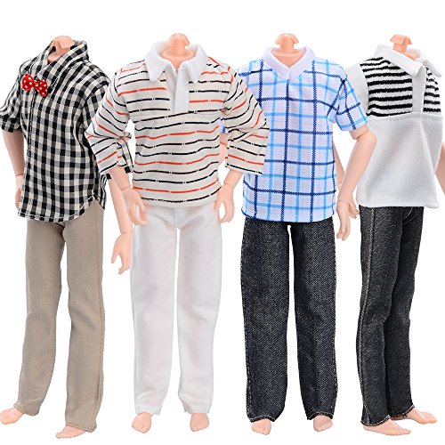 Asiv 4 Juegos de Ropa Casual para Doll Novio Ken muñecas, Incl. 4 Pz Muchacho Camisetas y 4 Pz Pantalones Vaqueros - Estilos al Azar