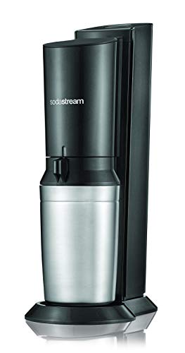 Aspersor de agua SodaStream Crystal 2.0 que incluye 1 cilindro y 2 garrafas de vidrio 0, 6 l Color: Aspersor de agua potable de titanio, acero cepillado, plata, 22 x 11 x 42 cm