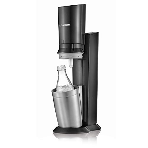 Aspersor de agua SodaStream Crystal 2.0 que incluye 1 cilindro y 2 garrafas de vidrio 0, 6 l Color: Aspersor de agua potable de titanio, acero cepillado, plata, 22 x 11 x 42 cm