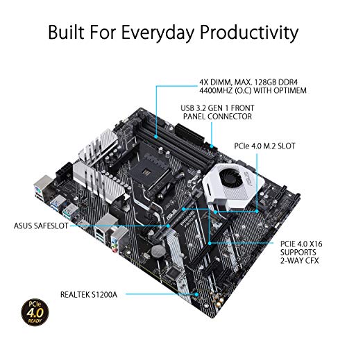 ASUS PRIME X570-P - Placa base ATX AMD AM4 con PCIe 4.0, 12 etapas de potencia DrMOS, DDR4 4400MHz, dos M.2, HDMI, SATA 6 Gb/s y conector USB 3.2 Gen. 2