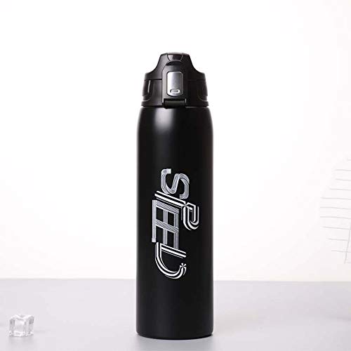 Atack-B Termo Matraz De Vacío De Acero Inoxidable Hervidor Exterior De Gran Capacidad para Tazas De Café Y Ollas Deportivas, 1000 Ml, con Juegos De Tazas (Negro)