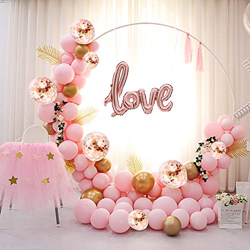 ATFUNSHOP Arco De Globos de Cumpleaños 5M 117PCS Globos Dorados Rosas y Globos Metalizados Transparentes Confeti para Boda Baby Shower Fiesta Decoración