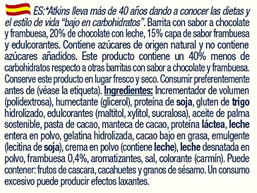 Atkins Barrita Advantage Chocolate & Raspberry Barritas - Paquete de 5 x 30 gr - Total: 150 gr