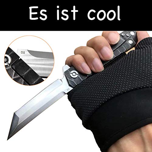 AUBEY Cuchillo Tanto, Cuchillo Bolsillo de Una Mano con Clip para Cinturón, Cuchillo Plegable Supervivencia al Aire Libre, Cuchillo de Pinball, Camping, D2 Cuchillo de Trabajo