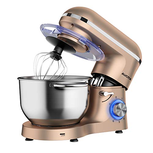 Aucma - Robot de cocina (1400 W, con bol de acero inoxidable de 6,2 L, amasador, batidor,varillas y protección para salpicaduras, 6 velocidades, silencioso)