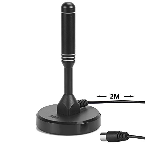 August DTA240 Antena de Alta Ganancia TDT (Televisión Digital Terrestre) – Antena Portátil Interior/Exterior para Receptor TDT USB / Televisión DVB-T / Radio DAB – Base Magnética