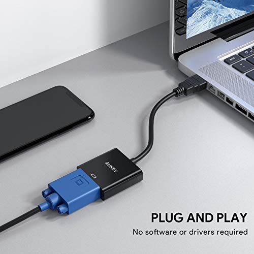 AUKEY Adaptador HDMI a VGA 1080P Convertidor de Vídeo para PC, TV, Ordenadores Portátiles y Otros Dispositivos HDMI - Negro (New)