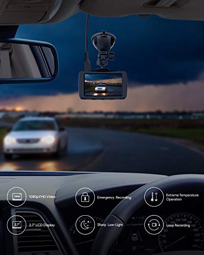 AUKEY Cámara de Coche, Dash Cam 1080P Full HD Cámara para Coche con Detección De Movimiento, Visión Nocturna, G-Sensor, Loop de Grabación, 2.7" LCD Pantalla (DRA1)