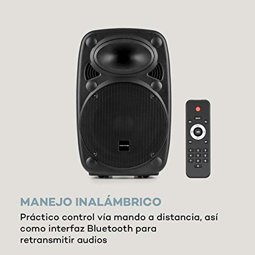 auna Streetstar 2.0 - Equipo PA portátil, Altavoz DJ, Bluetooth, Puerto USB, SD, MP3, AUX, Batería 3 Ah, LED, 2 micrófonos UHF, Mando a Distancia, Subwoofer 15" (38 cm), Potencia 1000 W, Negro