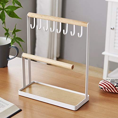 AUNMAS Organizador de joyería de 2 Niveles Pulsera de sobremesa de Madera de Hierro de Hierro Moderno Collar Display Rack de árbol con Bandeja para el hogar