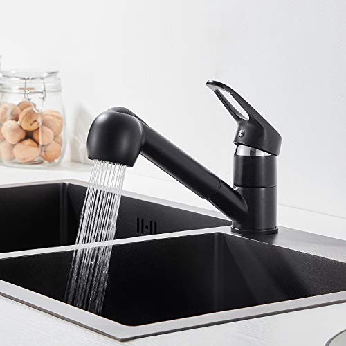 AuraLum Grifo de Cocina extraíble con Dos Formas de Agua Cromo Negro Grifo de Agua Caliente y fría con rotación de 360° Grifo Monomando para la Cocina