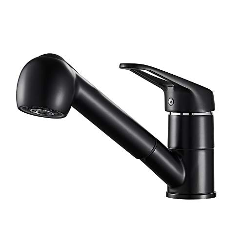 AuraLum Grifo de Cocina extraíble con Dos Formas de Agua Cromo Negro Grifo de Agua Caliente y fría con rotación de 360° Grifo Monomando para la Cocina