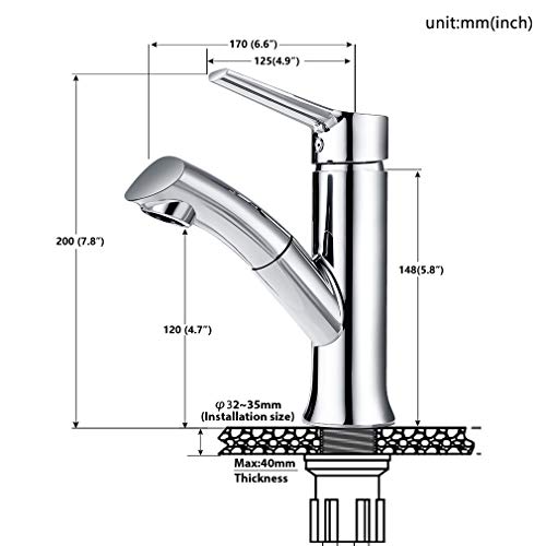 Auralum Grifo Lavabo Extraíble Grifo de Baño de Cromo de Latón Grifo con Aireador de ABS Mezclador Monomando para Lavabo Agua Frío y Calor Disponibles