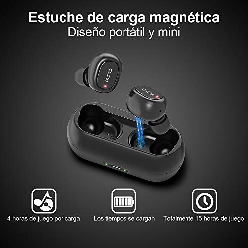 Auriculares Bluetooth, HOMSCAM Auriculares inalámbricos QCY Bluetooth 5.0 Sonido Estéreo Auricular Mini Twins In-Ear Auriculares Carga Rapida Resistente al Agua con Caja de Carga