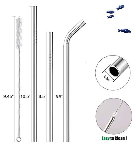 Automoness 10 Pcs Pajitas de Metal, Pajitas Reutilizables con 2 Cepillos de Limpieza y Bolsa Pajita Acero Ioxidable para Batidos,Jugos y Bebidas Calientes