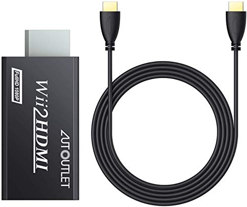 AUTOUTLET convertidor de Wii a HDMI Converter WII2HDMI Wii Signal a HDMI Compatible 720P 1080P 3.5MM Audio Adaptador de salida de video HD con cable HDMI de 1M para Nintendo Wii