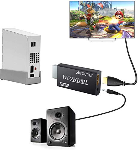 AUTOUTLET convertidor de Wii a HDMI Converter WII2HDMI Wii Signal a HDMI Compatible 720P 1080P 3.5MM Audio Adaptador de salida de video HD con cable HDMI de 1M para Nintendo Wii