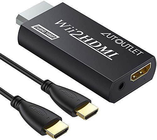 AUTOUTLET convertidor de Wii a HDMI Converter WII2HDMI Wii Signal a HDMI Compatible 720P 1080P 3.5MM Audio Adaptador de salida de video HD con cable HDMI de 1M para Nintendo Wii