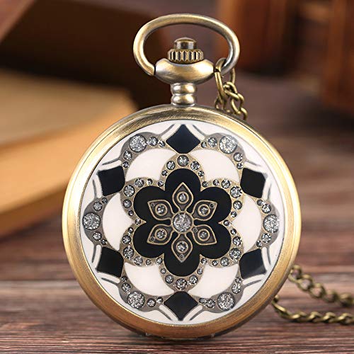 Avaner Reloj De Bolsillo Vintage Retro De Flores, Reloj Mosaico con Cadena Larga De 81cm, Cuarzo Reloj Bronce para Mujer, Regalo Dia de la Madre