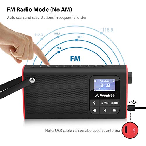 Avantree 3 en 1 Radio FM Portátil con Altavoz Bluetooth y Reproductor de Tarjeta SD MP3, Auto-búsqueda y Memorización, Pantalla LED, Batería Recargable Transistores Radios Pequeñas - SP850