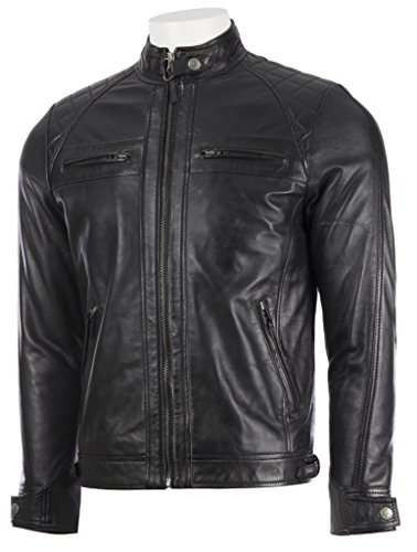 Aviatrix Chaqueta Biker De Cuero Autentica para Hombre con Diseno De Hombros De Diamante (44T9)