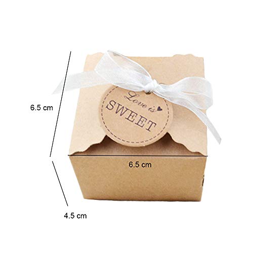 Aweisile 50 Piezas Caja de regalo de papel kraft Caja de Dulces de Caramelo con Etiqueta de regalo para bodas cumpleaños bautizo comunión Navidad Banquete de Boda Embalaje