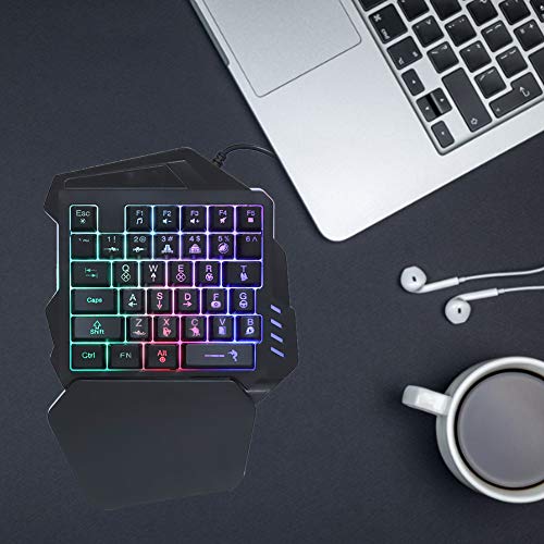 awstroe Teclado Mecánico para Mano Izquierda con una Sola Mano 35 Teclas Teclado USB para Juegos con una Sola Mano con Efecto de luz Retroiluminación de Siete Colores Teclado Medio para Juegos