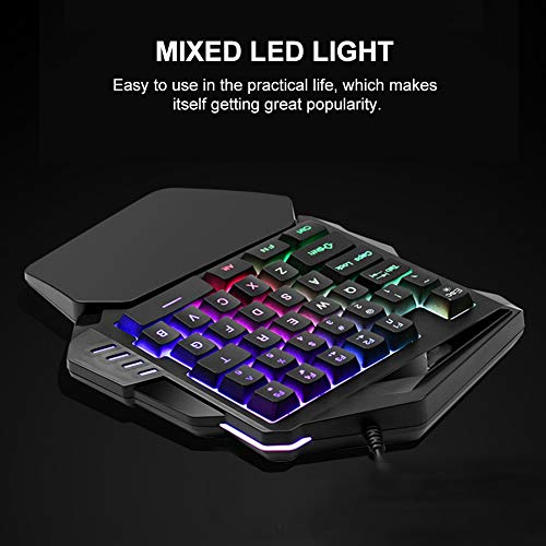 awstroe Teclado Mecánico para Mano Izquierda con una Sola Mano 35 Teclas Teclado USB para Juegos con una Sola Mano con Efecto de luz Retroiluminación de Siete Colores Teclado Medio para Juegos