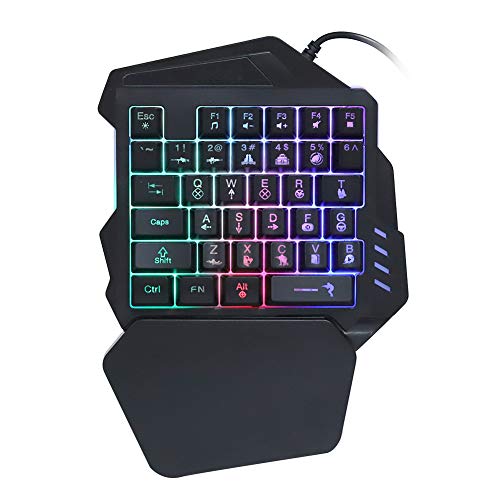 awstroe Teclado Mecánico para Mano Izquierda con una Sola Mano 35 Teclas Teclado USB para Juegos con una Sola Mano con Efecto de luz Retroiluminación de Siete Colores Teclado Medio para Juegos