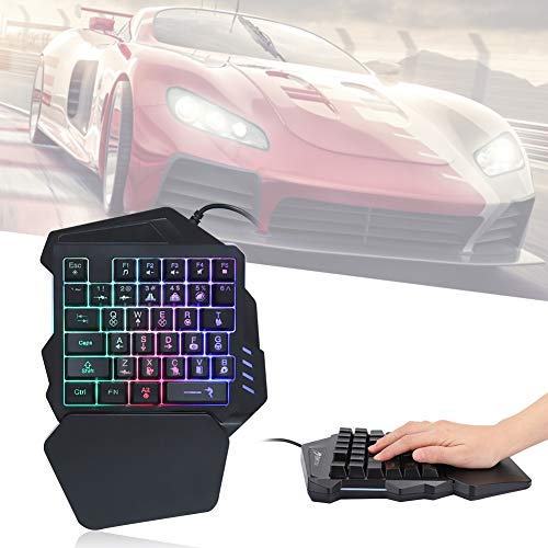 awstroe Teclado Mecánico para Mano Izquierda con una Sola Mano 35 Teclas Teclado USB para Juegos con una Sola Mano con Efecto de luz Retroiluminación de Siete Colores Teclado Medio para Juegos