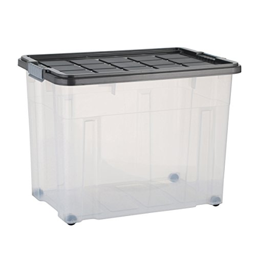 axentia Caja de almacenamiento con tapa y ruedas – capacidad 80 L – 60/40/44,5 cm - Cajonera plegable, Casilla Box de plástico para ropa, juguetes y otros accesorios