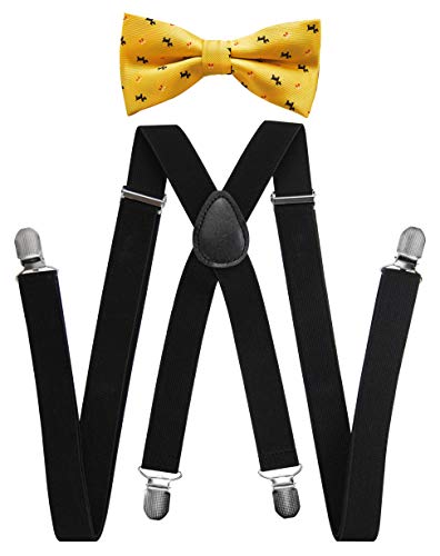 Axy HFLI4 - Tirantes con pajarita para hombre, 4 clips fuertes en forma de X Tirantes negros de 2,5 cm de ancho + pajarita nº 21 Talla única