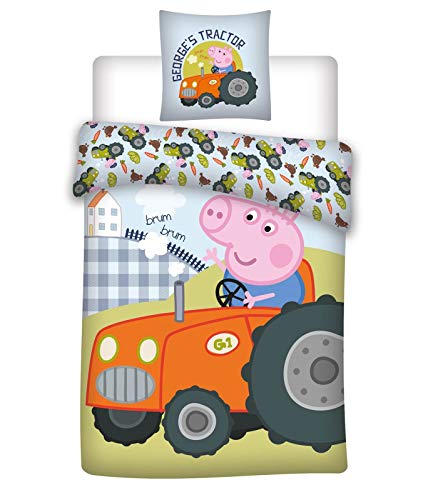 AYMAX S.P.R.L. - Juego de cama infantil de Peppa Pig – Funda nórdica George 135 x 200 cm + funda de almohada 80 x 80 cm