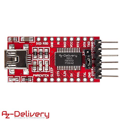 AZDelivery FT232RL Adaptador,USB a TTL Serial Adaptador Convertidor, Módulo convertidor 3.3 V y 5V compatible con Arduino con E-Book incluido!