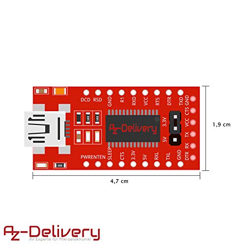 AZDelivery FT232RL Adaptador,USB a TTL Serial Adaptador Convertidor, Módulo convertidor 3.3 V y 5V compatible con Arduino con E-Book incluido!