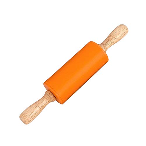 AZHom Mango de madera de silicona Los rodillos de amasar Kid cocina la herramienta de la hornada for la pasta de masa de galletas de pastelería panadería fideos Cocina Cocina (Color : Orange)