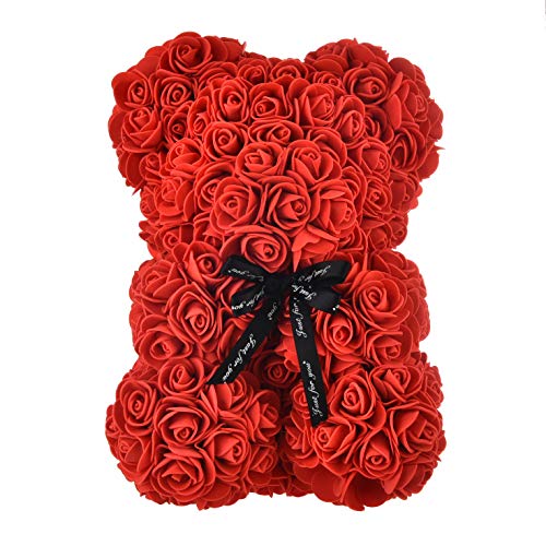 AZXU Oso Rosa - Oso de Peluche Rosa en Cada Oso Rosa - Oso de Flores Aniversario, Oso Rosa, Madres, Oso de Peluche Rosa. - ¡Caja de Regalo Transparente incluida! 10 Pulgadas (Red)