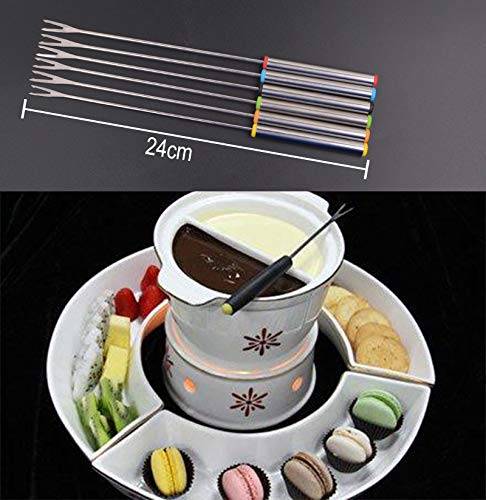 Baanuse 6 Piezas Tenedores de Fondue, con Mango Resistente a Calor, Acero Inoxidabler, para Fondue de Queso Chocolate Malvaviscos Carne Asado, 24cm