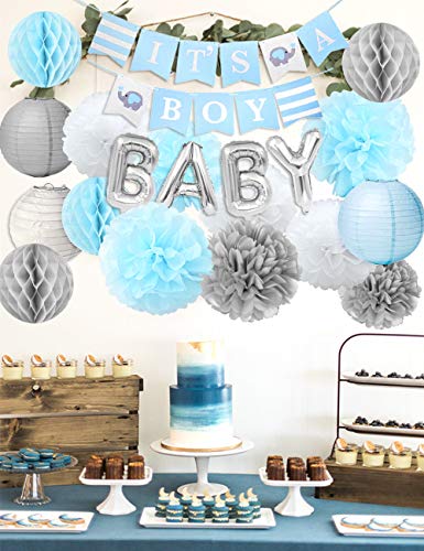 Baby Shower Decoraciones para el niño"Es un niño" Baby Shower con"OH BEBÉ" Papel de carta Globo Bebé Azul Bunting y papel de seda